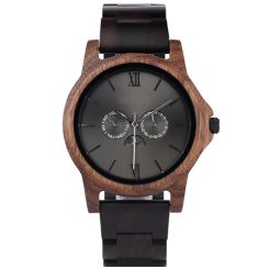 COI Black Titanium Koa Wood Two Counters Watch With Steel Clasp(Length: 8.07 inches)-01772BB