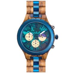 COI Blue Titanium Koa Wood Chronograph Watch With Steel Clasp(Length: 8.50 inches)-01773BB