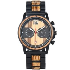 COI Black Titanium Koa Wood Two Counters Watch With Steel Clasp(Length: 8.50 inches)-01777BB