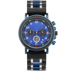 COI Black Titanium Koa Wood Chronograph Watch With Steel Clasp(Length: 8.07 inches)-01779BB