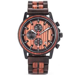 COI Black Titanium Koa Wood Chronograph Watch With Steel Clasp(Length: 8.07 inches)-01780BB