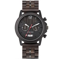 COI Black Titanium Koa Wood Two Counters Watch With Steel Clasp(Length: 8.27 inches)-01781BB