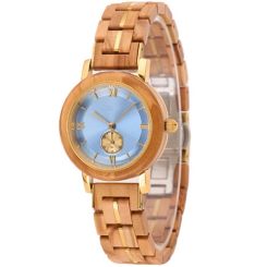 COI Gold Tone Titanium Koa Wood Crushed Opal Watch With Steel Clasp(Length: 8.50 inches)-01782BB