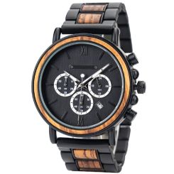 COI Black Titanium Koa Wood Chronograph Watch With Steel Clasp(Length: 8.66 inches)-01788BB