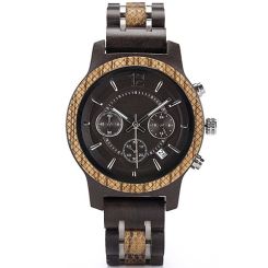 COI Titanium Black Silver Koa Wood Chronograph Watch With Steel Clasp(Length: 8.07 inches)-01794BB