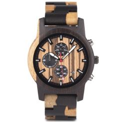 COI Black Titanium Koa Wood Chronograph Watch With Steel Clasp(Length: 8.66 inches)-01803BB