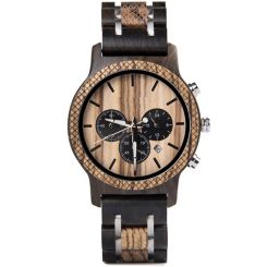 COI Titanium Black Silver Koa Wood Chronograph Watch With Steel Clasp(Length: 8.50 inches)-01823BB
