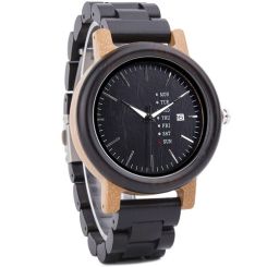 COI Black Titanium Koa Wood Watch With Steel Clasp(Length: 8.50 inches)-01828BB