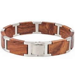 COI Titanium Gold Tone/Silver Koa Wood Bracelet With Steel Clasp(Length: 8.66 inches)-01838BB