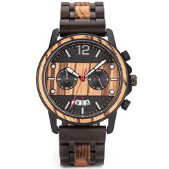 COI Black Titanium Two Counters Koa Wood Watch With Steel Clasp(Length: 8.07 inches)-01839BB