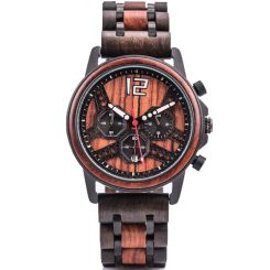 COI Black Titanium Koa Wood Chronograph Watch With Steel Clasp(Length: 8.07 inches)-01842BB