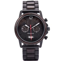 COI Black Titanium Koa Wood Two Counters Watch With Steel Clasp(Length: 8.07 inches)-01843BB