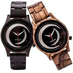 COI Titanium Black Silver Koa Wood Watch With Steel Clasp(Length: 8.07 inches)-01844BB
