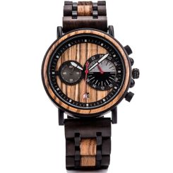 COI Black Titanium Koa Wood Two Counters Watch With Steel Clasp(Length: 8.07 inches)-01845BB