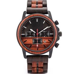 COI Black Titanium Koa Wood Chronograph Watch With Steel Clasp(Length: 8.07 inches)-01846BB
