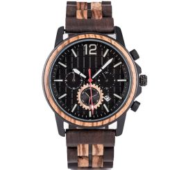 COI Black Titanium Koa Wood Chronograph Watch With Steel Clasp(Length: 8.07 inches)-01853BB