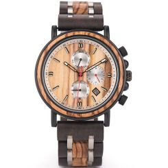 COI Black Titanium Koa Wood Chronograph Watch With Steel Clasp(Length: 8.50 inches)-01854BB
