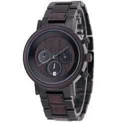 COI Black Titanium Koa Wood Chronograph Watch With Steel Clasp(Length: 8.46 inches)-01857BB