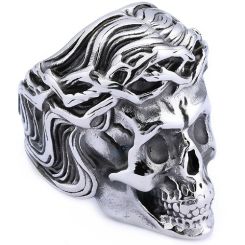 ***COI Titanium Black Silver Skull Ring-01861BB
