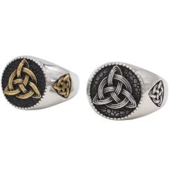 ***COI Titanium Black Gold Tone/Silver Trinity Knots Ring-01865BB