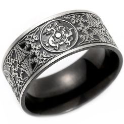 ***COI Titanium Black/Gold Tone Dragon Celtic Ring-01866BB