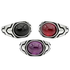 ***COI Titanium Black Silver Ring With Purple Amethyst/Black Onyx/Created Red Ruby-01867BB