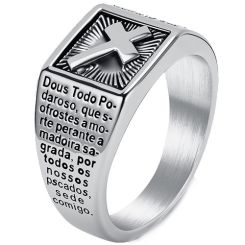 ***COI Titanium Black/Gold Tone/Silver Black Cross Prayer Ring-01872BB