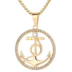 ***COI Gold Tone Titanium Anchor Cubic Zirconia Pendant-01875BB