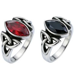 ***COI Titanium Black Silver Trinity Knots Ring With Created Red Ruby/Black Onyx-01881BB