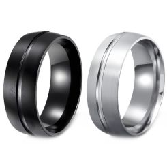 ***COI Titanium Black/Silver Center Groove Ring-01882BB