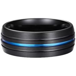 ***COI Titanium Black Blue Triple Grooves Ring-01884BB