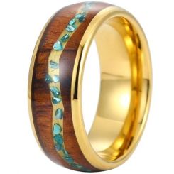 ***COI Gold Tone Titanium Abalone Shell & Koa Wood Dome Court Ring-01885BB