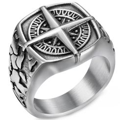 ***COI Titanium Black Silver Compass Ring-01886BB