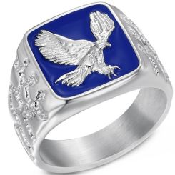***COI Titanium Gold Tone/Silver Blue Eagle Ring-01889BB