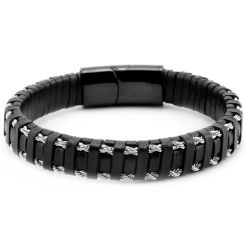 ***COI Titanium Genuine Leather Bracelet With Steel Clasp(Length: 8.27 inches)-01896BB