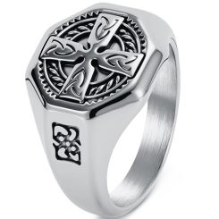 ***COI Titanium Black/Gold Tone/Silver Cross Celtic Ring-01926CC
