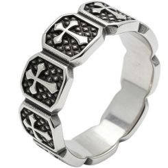 ***COI Titanium Black Silver Cross Ring-01928BB