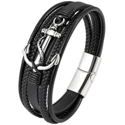 ***COI Titanium Anchor Genuine Leather Bracelet With Steel Clasp(Length: 8.27 inches)-01946BB