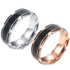 ***COI Titanium Rose/Silver Ring With Carbon Fiber-01949BB