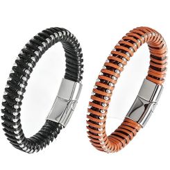 ***COI Titanium Genuine Leather Bracelet With Steel Clasp(Length: 8.27 inches)-01954BB