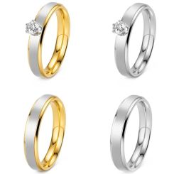 ***COI Titanium Silver/Gold Tone Silver Solitaire Ring-01958BB