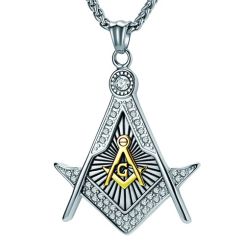***COI Titanium Gold Tone/Silver/Silver & Gold Tone Masonic Freemason Pendant-01974BB
