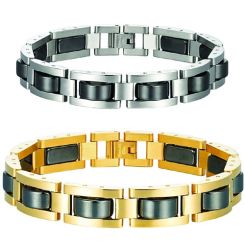 ***COI Titanium Black Gold Tone/Silver Bracelet With Steel Clasp(Length: 9.06 inches)-01976BB