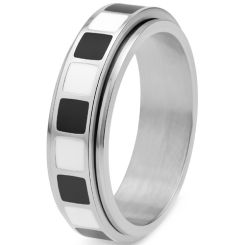 ***COI Titanium Gold Tone/Silver Checkered Flag Step Edges Ring-01985BB