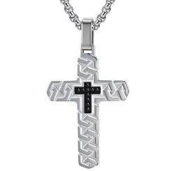 ***COI Titanium Black Silver/Black Cross Pendant-01988BB