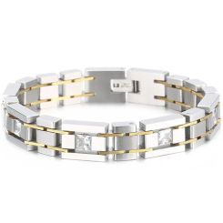 ***COI Titanium Black Silver/Gold Tone Silver/Gold Tone Cubic Zirconia Bracelet With Steel Clasp(Length: 8.27 inches)-01990BB