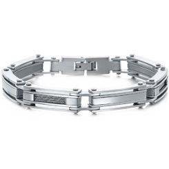 ***COI Titanium Gold Tone Silver/Gold Tone/Silver Wire Bracelet With Steel Clasp(Length: 8.77 inches)-01992BB