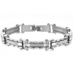 ***COI Titanium Gold Tone Silver/Silver Bracelet With Steel Clasp(Length: 8.85 inches)-01993BB