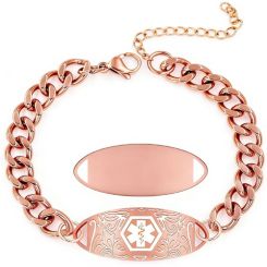 ***COI Titanium Rose/Gold Tone/Silver Medical Alert Bracelet With Steel Clasp(Length: 7.48 inches)-01997BB