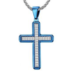 ***COI Titanium Black/Blue Silver Cross Pendant-02003BB